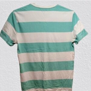 Old Navy T-Shirt Women's Medium Aqua Green Striped V-Neck Short Sleeve Cotton